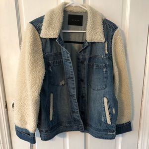 BLANK NYC Denim Jacket w/ Shearling Sleeves